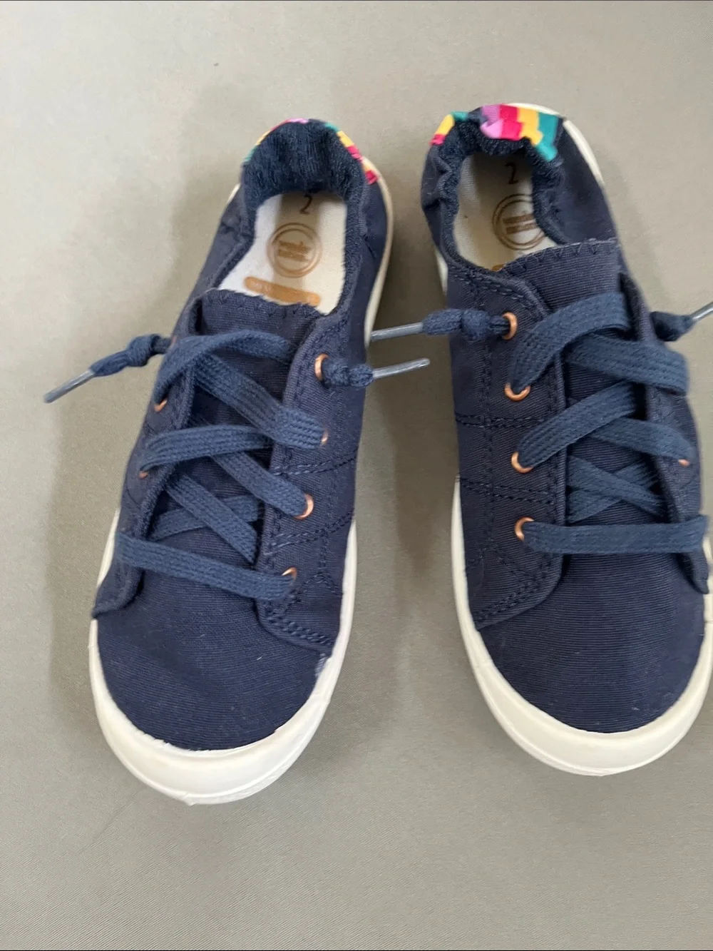 wonder nation Navy Canvas Kids Sneakers with Rainbow Heel Trim